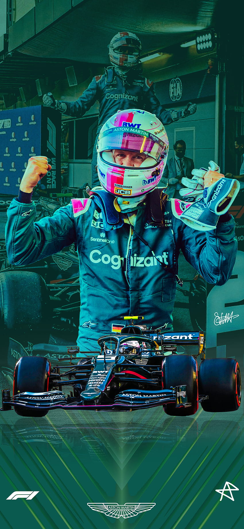 세바스찬 베텔 2021 아제르바이잔 Gp . Aston Martin Seb과 함께 1위 연단에 오른 것을 축하합니다! : r/formula1 HD 전화 배경 화면