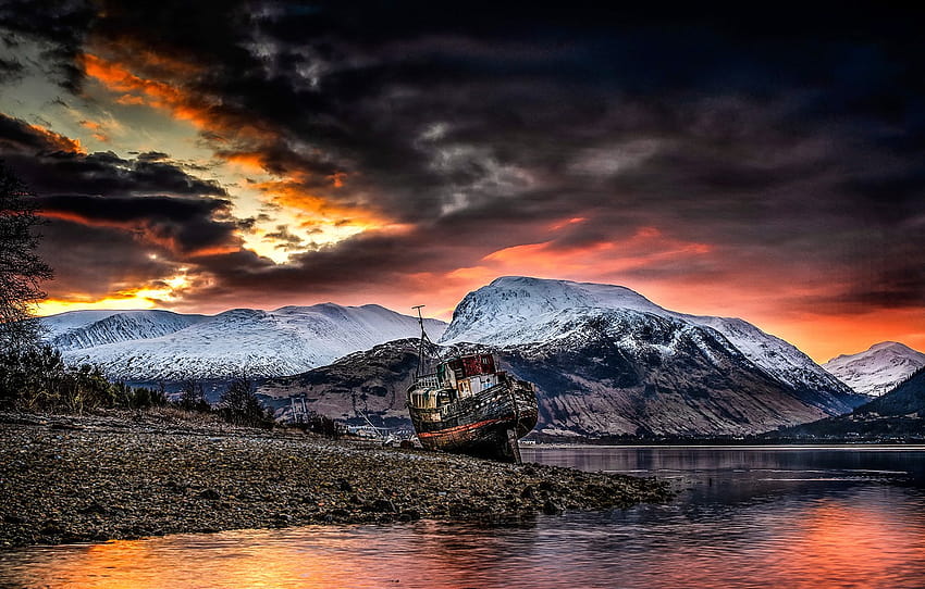 Sunrise, Old boat of Caol, Ben Is Not The, Abschnitt пейзажи, Ben Nevis HD-Hintergrundbild