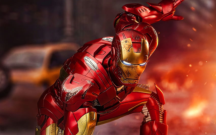 IronMan, Feuer, Superhelden, Kampf, DC Comics, Iron Man, 3D-Kunst, Grafik mit einer Auflösung von 3840x2400. Hohe Qualität, Feuer-Superhelden HD-Hintergrundbild