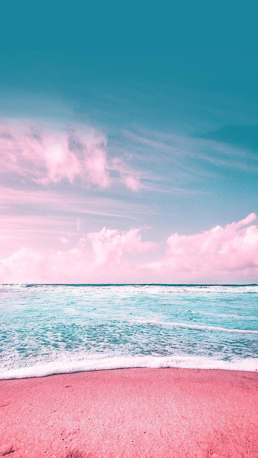 Różowy plażowy iphone, estetyczne różowe chmury i morze Tapeta na telefon HD
