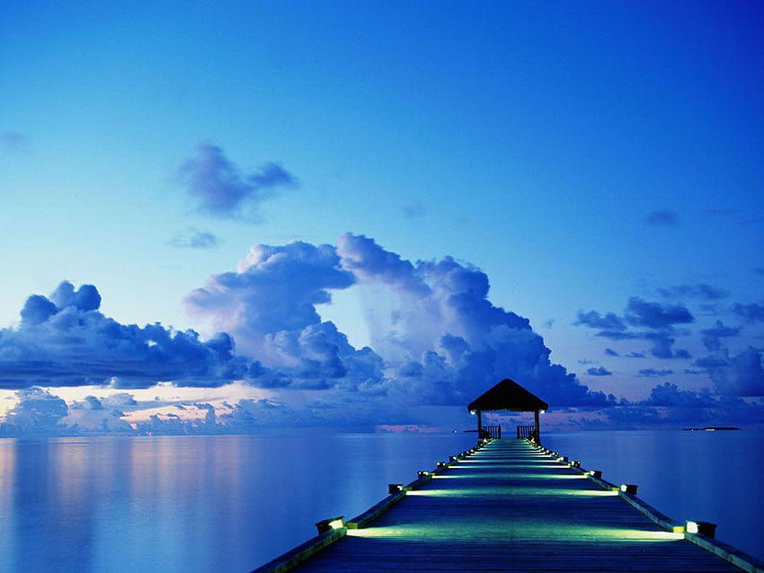 romantic blue dock, blue scenery HD wallpaper