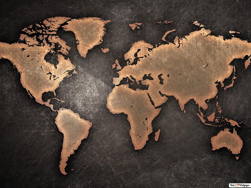 Brązowa mapa świata, mapa świata vintage Tapeta HD