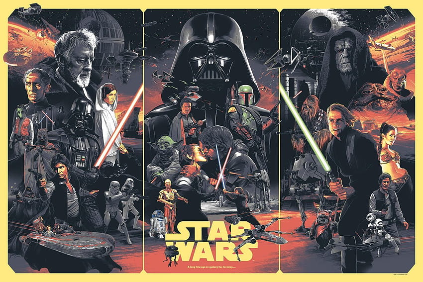 : Star Wars, kolase, poster film, R2 D2, Darth Vader, Boba Fett, stormtrooper, Yoda, komik, Obi Wan Kenobi, Luke Skywalker, Han Solo, Ewok, Leia Organa, grandmoff tarkin, Jaba The Hut, ART Wallpaper HD