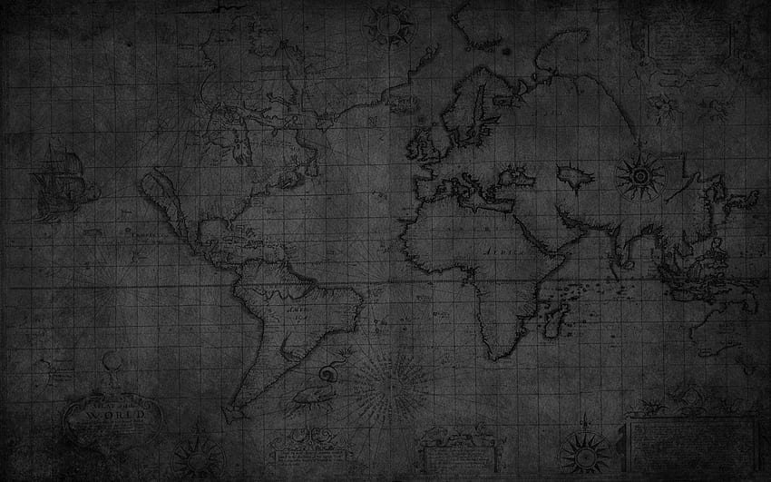 Old, world map black HD wallpaper