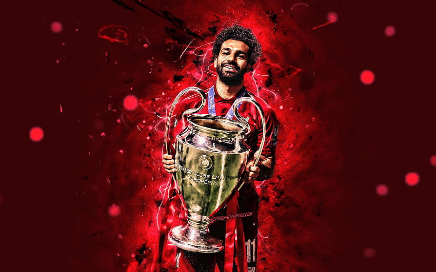 Mohamed Salah dengan piala, Juara UEFA, juara liverpool Wallpaper HD