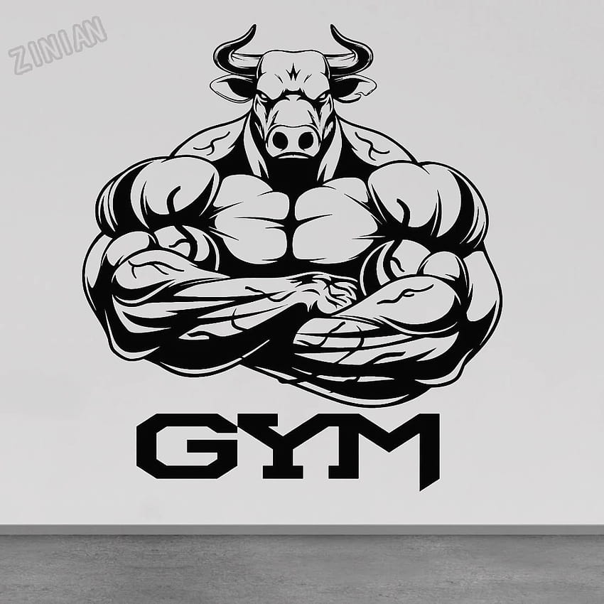 Gym Logo Vinyl Wall Decal Bull Muscles Bodybuilder Wall Stickers For Exercise Room Home Decoration For Living Room Art Y165 HD phone wallpaper