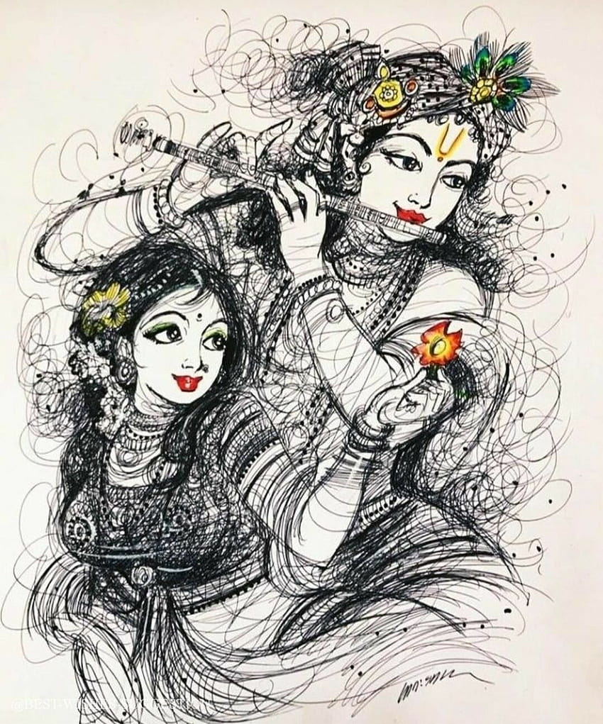 Download Cute Radha Krishna Sketch Wallpaper  Wallpaperscom