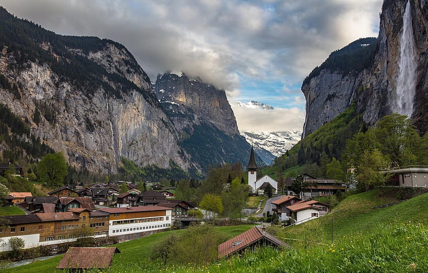 山、スイス、スイス、ラウターブルンネン、ラウターブルンネン スイス 高画質の壁紙