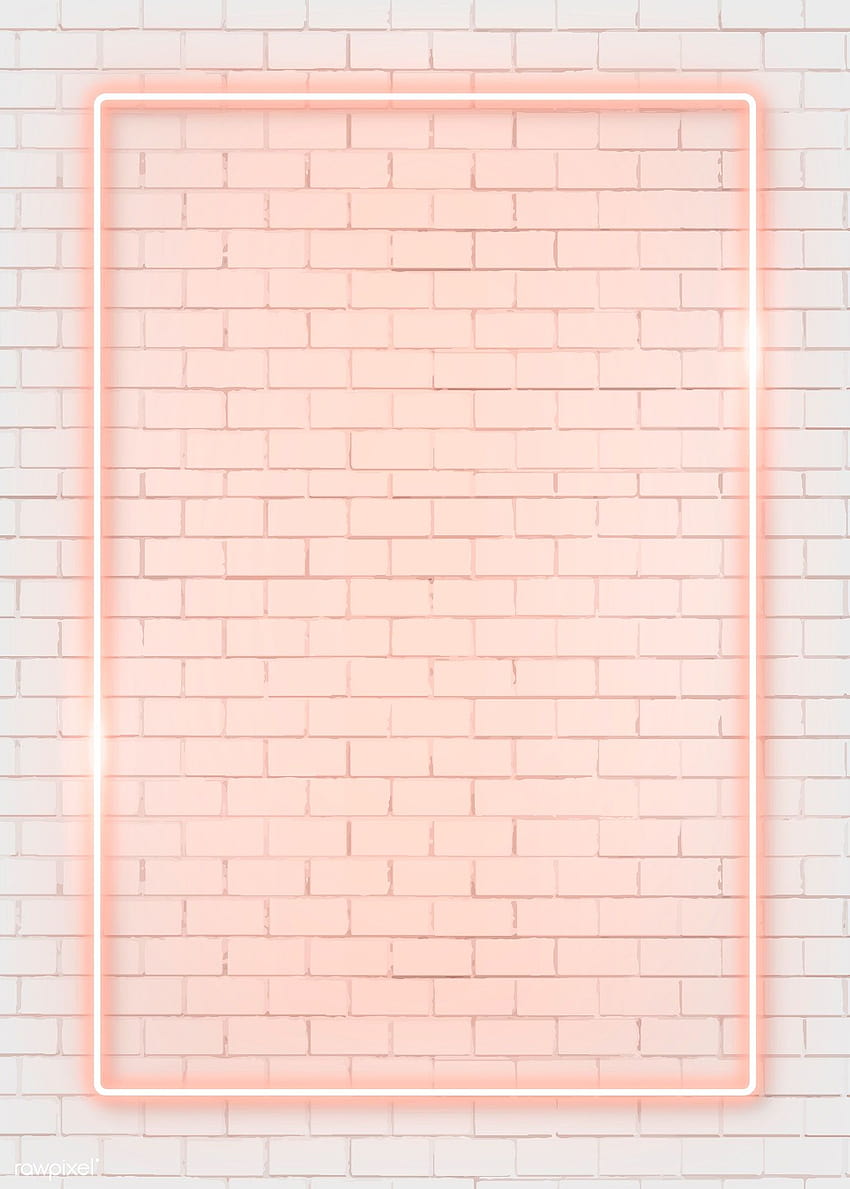 vettore premium di cornice rettangolare al neon arancione su un mattone arancione, design in mattoni al neon su rosa Sfondo del telefono HD