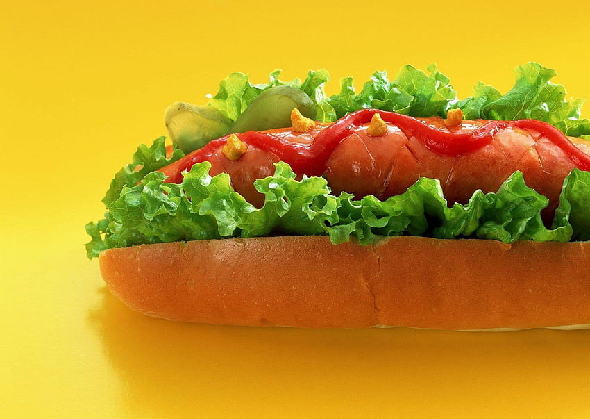 Sandwich hotdog dengan selada Wallpaper HD