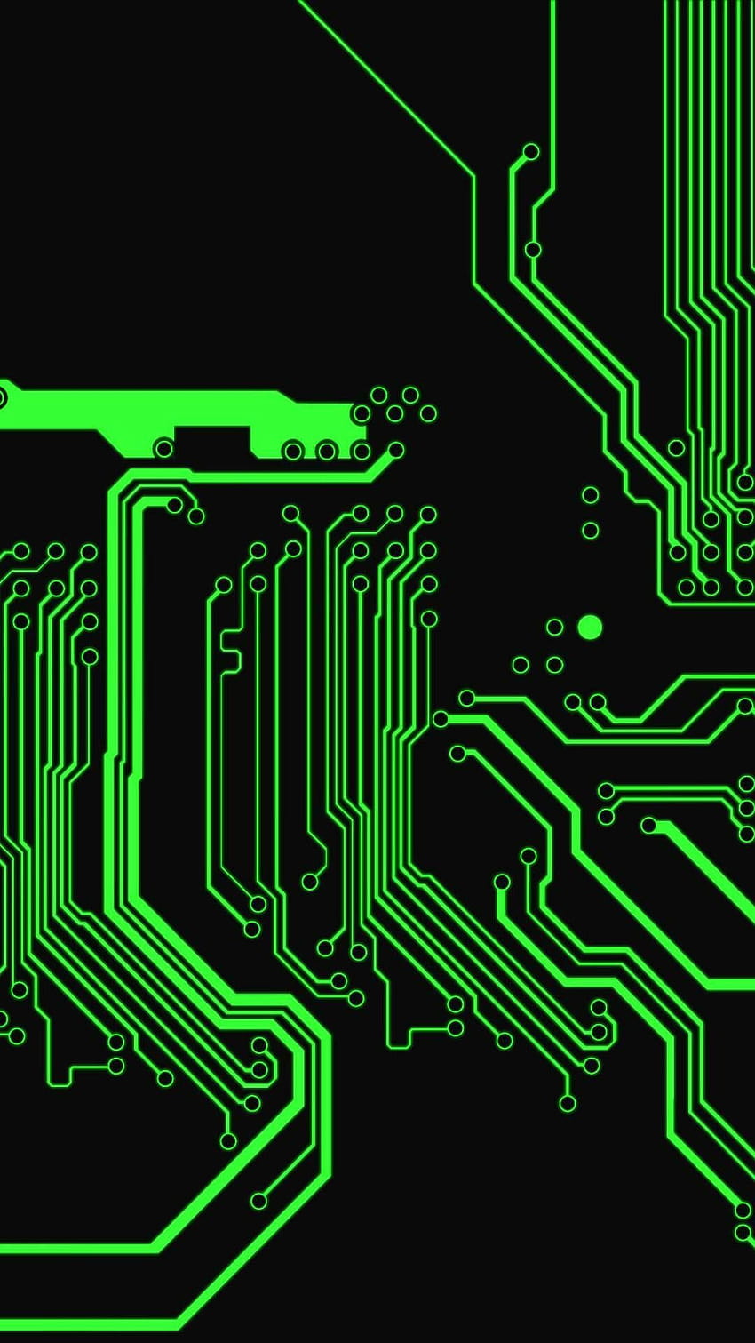 Design de placa de circuito eletrônico de cor verde Art & Line PCBA em fundos azuis, circuito de telefone Papel de parede de celular HD