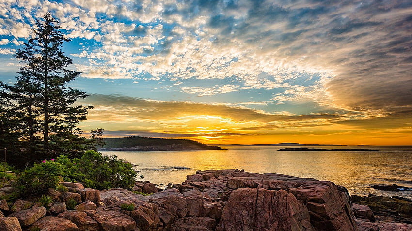 Sunrise from coast of Mount Desert Island, Maine, inside, acadia HD wallpaper