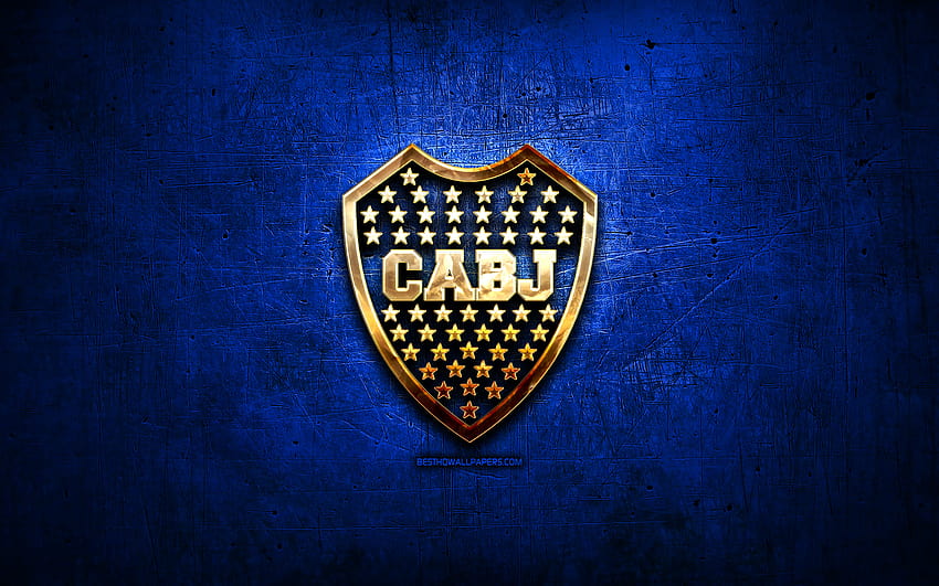 Boca Juniors FC, złote logo, argentyńska Primera Division, niebieskie abstrakcyjne tło, piłka nożna, argentyński klub piłkarski, logo Boca Juniors, piłka nożna, CA Boca Juniors, CABJ, Argentyna z rozdzielczością 2560x1600. Wysoka Tapeta HD