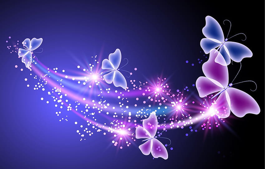 butterfly, abstract, blue, pink, glow, neon, sparkle, butterflies, neon , section абстракции, pink glow HD wallpaper