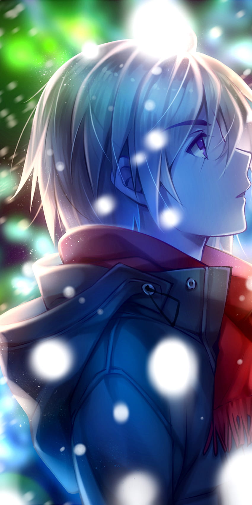 1080x2160 Anime Boy, Profilansicht, roter Schal, Winter, Schnee, Kaffee für Huawei Mate 10, roter Winteranime HD-Handy-Hintergrundbild