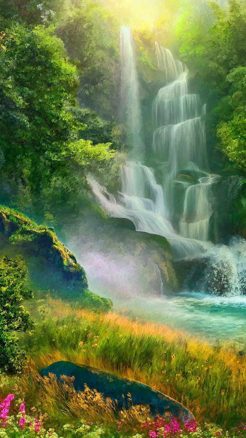 自然水の背景、モバイル滝アンドロイド HD電話の壁紙