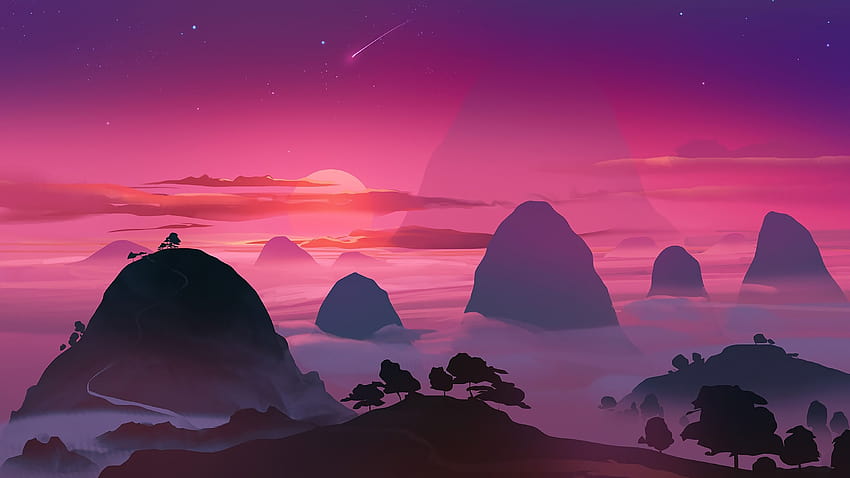 Minimalist Landscape Mountains Night Sky, minimalist sky HD wallpaper Minimalist Landscape Mountains Night Sky, minimalist sky HD wallpaper