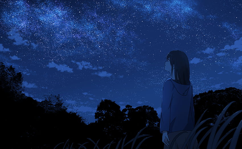Looking up at a starry night sky, anime girl sky HD wallpaper | Pxfuel
