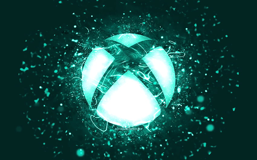 Тюркоазено лого на Xbox, тюркоазени неонови светлини, творчески, тюркоазен абстрактен фон, лого на Xbox, OS, Xbox с резолюция 3840x2400. Висококачествен, неонов xbox HD тапет