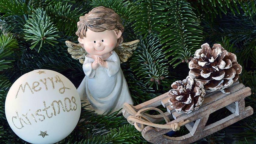1920x1080 クリスマスのおもちゃ, 天使, クリスマス, モミ, ボール, クリスマスモミ 高画質の壁紙