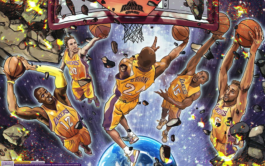 Los Angeles Lakers, sztuka, NBA, LA Lakers, rysunkowy Kobe Bryant Tapeta HD