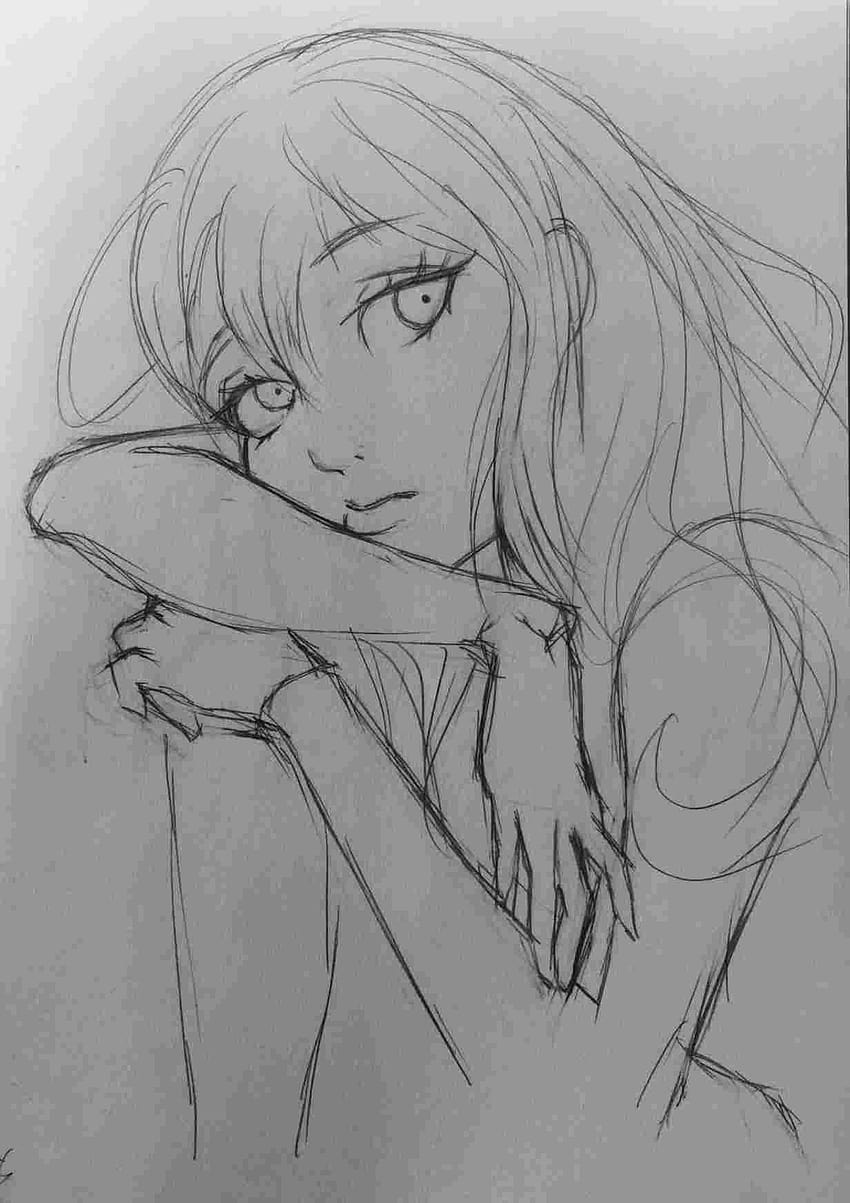 pencil drawings of sad girl