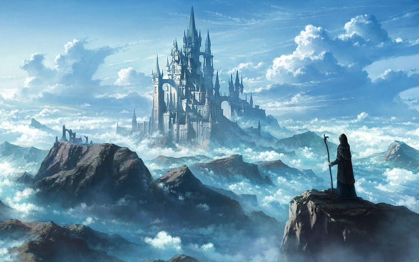 Fantasy Castle Mountains Clouds Art, mountain castle HD wallpaper | Pxfuel