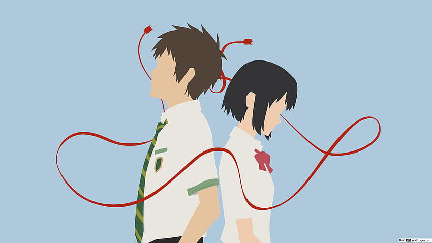 Mitsuha Miyamizu y Taki Tachibana en Your Name, dibujo de tu nombre fondo de pantalla