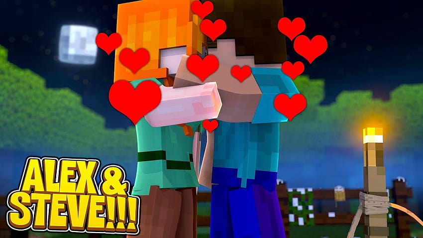 Minecraft steve and alex kissing, minecraft alex and steve wedding HD wallpaper
