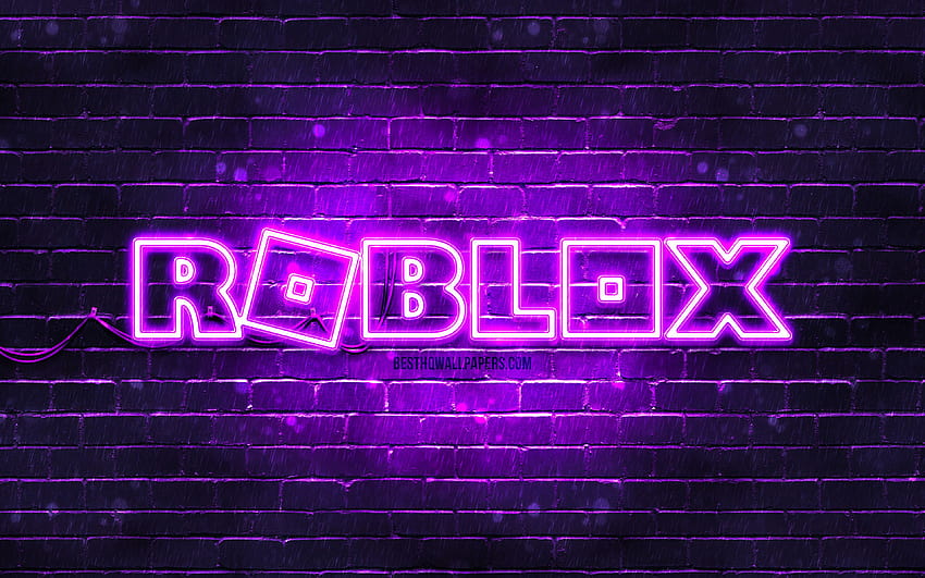 โลโก้ Roblox สีม่วง, ผนังอิฐสีม่วง, โลโก้ Roblox, เกมออนไลน์, โลโก้นีออน Roblox, Roblox ที่มีความละเอียด 3840x2400 คุณสูง roblox สีม่วง วอลล์เปเปอร์ HD