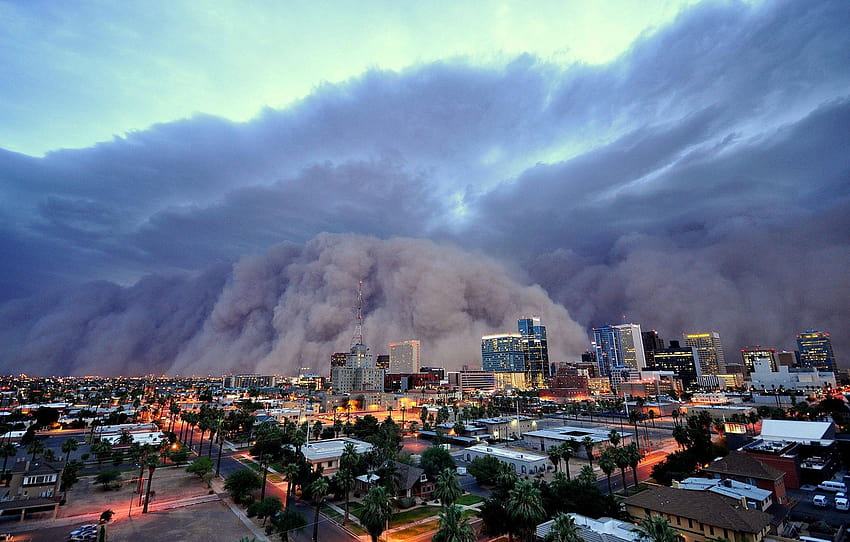 storm, the city, the evening, hurricane, sandstorm , section город, dust storm HD wallpaper