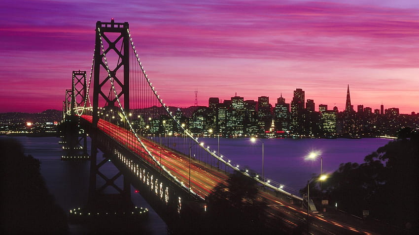 ベイ ブリッジ カリフォルニア サンフランシスコの夕日、サンフランシスコ湾 高画質の壁紙