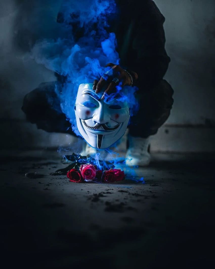 anonymous mask, rose, smoke HD phone wallpaper