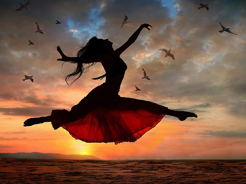Sea Gulls Sunset Dancing Of The Girl : 13, dancing girls HD wallpaper