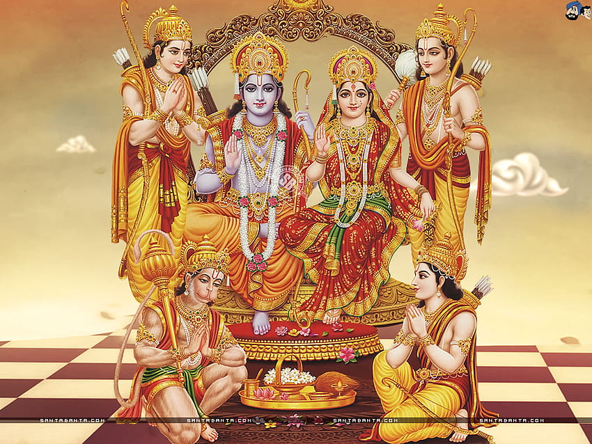 Bhagwan Shree Ram Ji with Sita Mata Ji, Hanuman Ji and His brothers, shree rama HD wallpaper