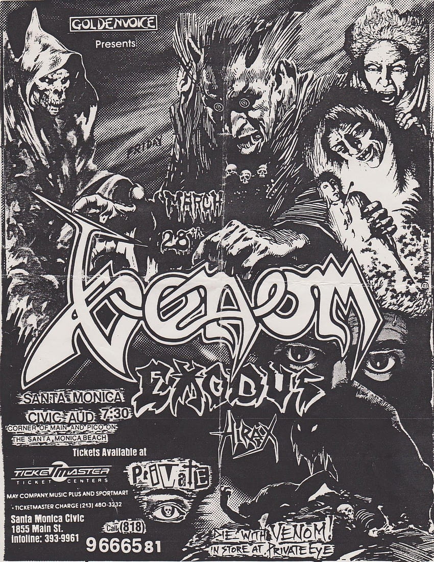 Cool Venom & Exodus flyer for the Santa Monica Civic Center, exodus band HD phone wallpaper