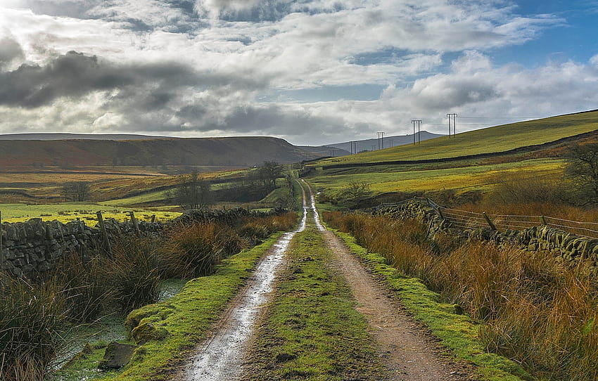 yol, İngiltere, İngiltere, Derbyshire, Peak District , bölüm пейзажи HD duvar kağıdı