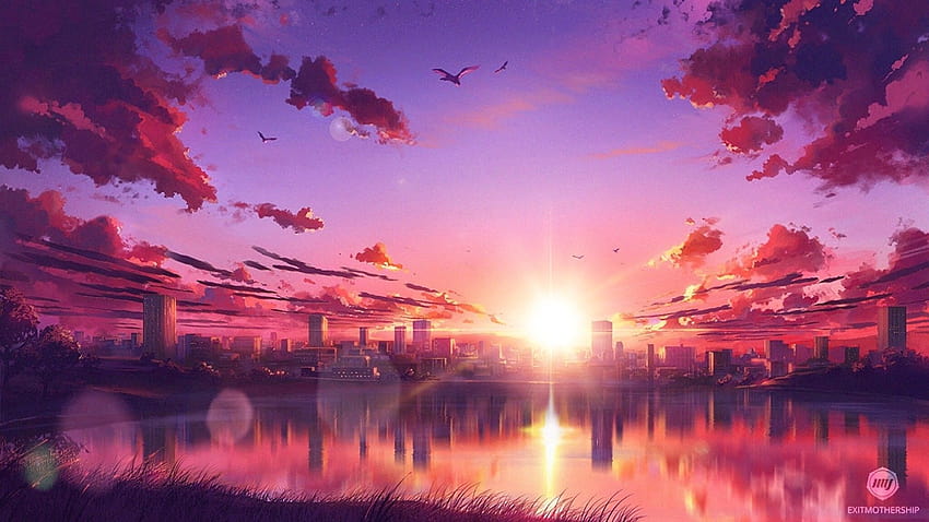 Anime Scenery, anime paisaje rosa fondo de pantalla