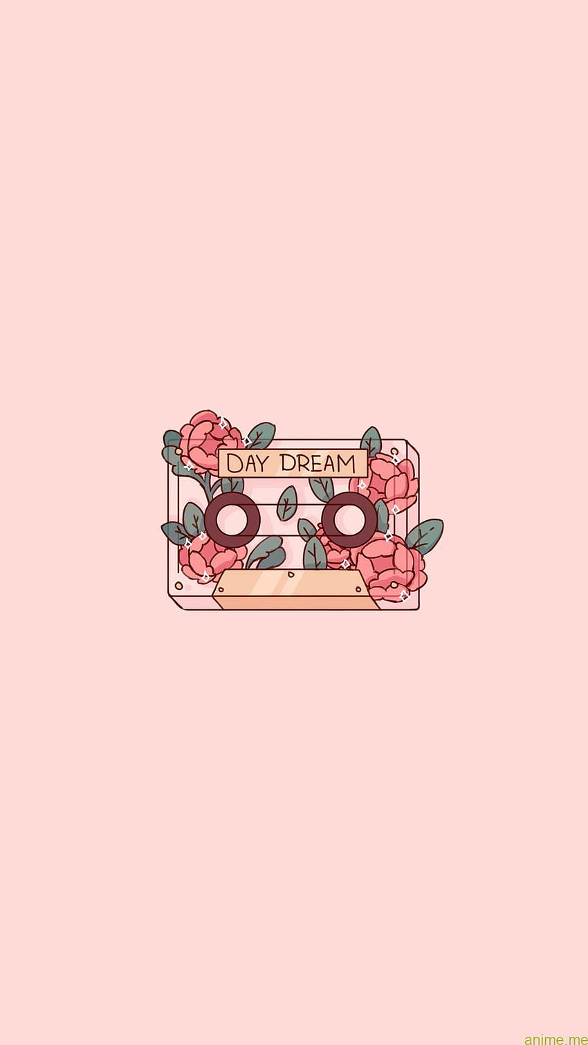 Cute Pink Romantic Day Dream Cassette Teléfono Doodle Dibujo fondo de pantalla del teléfono