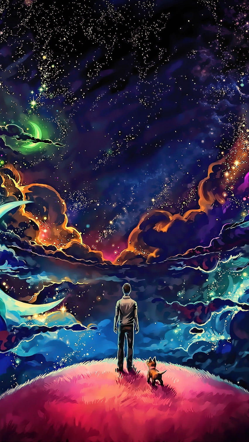 space, planet, man, dog, Art, dog in space HD phone wallpaper