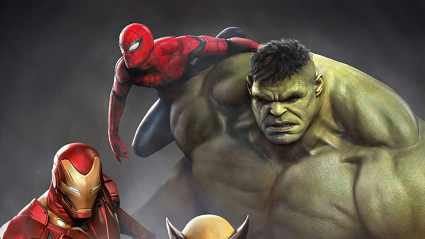Iron Man Hulk Spiderman Wolverine, hulk suit HD wallpaper