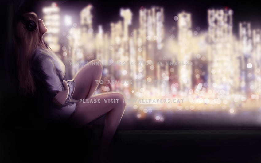 Crying Girl Sad City Anime Night Lights สาวอนิเมะร้องไห้คนเดียว วอลล์เปเปอร์ HD