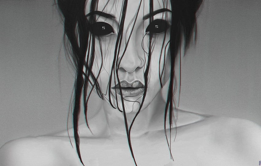 Figure, Look, Lips, Face, Girl, Eyes, The demon, creepy artistic face HD wallpaper