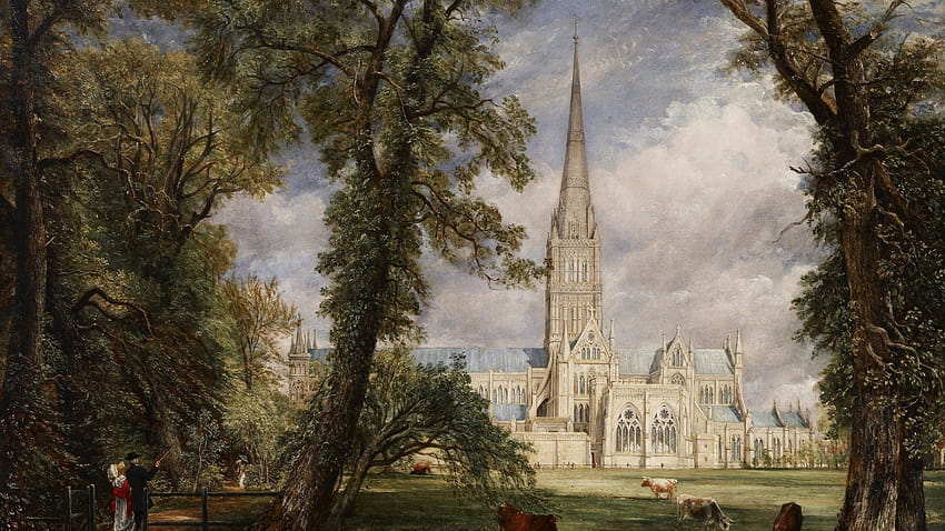1920 x 1080 John Constable, Ölfarbe, Leinwand, Kathedrale, Grafik für Breit HD-Hintergrundbild