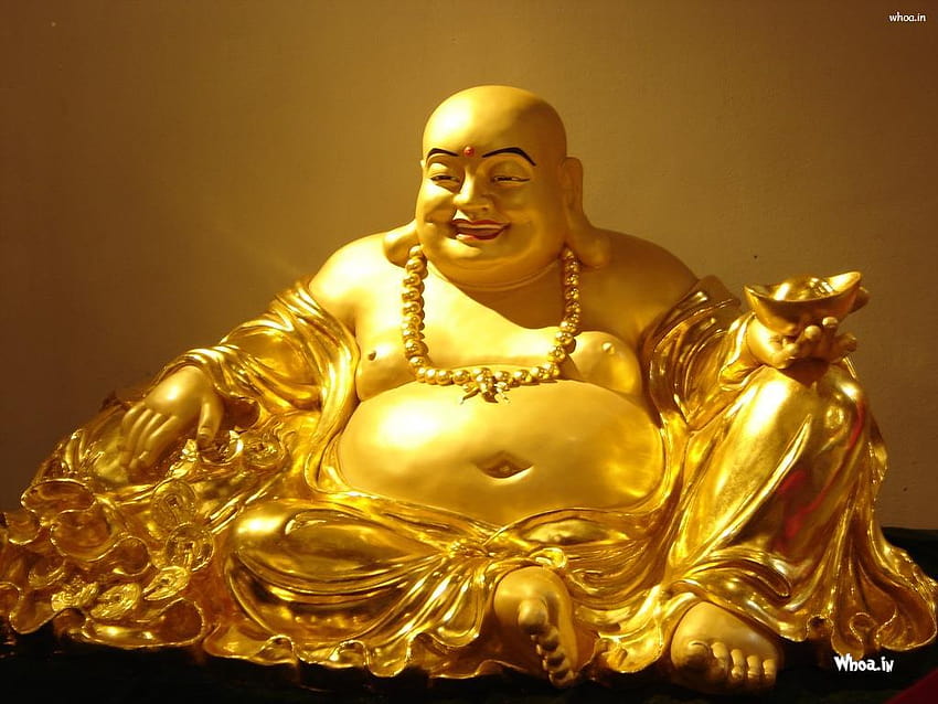 Statue dorée de Bouddha rieur, bouddha rieur pour mobile Fond d'écran HD