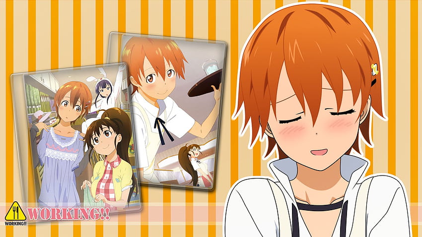 inami mahiru orange hair taneshima popura waitress working, anime working HD wallpaper