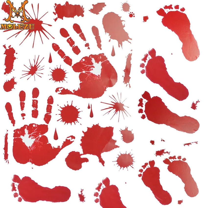 Molezu ハロウィン ホラー デコレーション ウォールステッカー 血まみれの指紋 血まみれの手形 足飾り ハロウィン ホラー柄 HD電話の壁紙