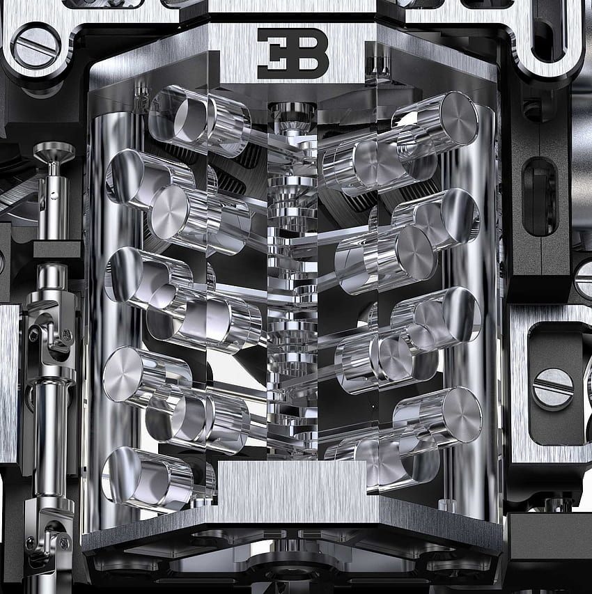 Jacob & Co. Bugatti Chiron Tourbillon капсулира работещ двигател W16, w16 HD тапет за телефон