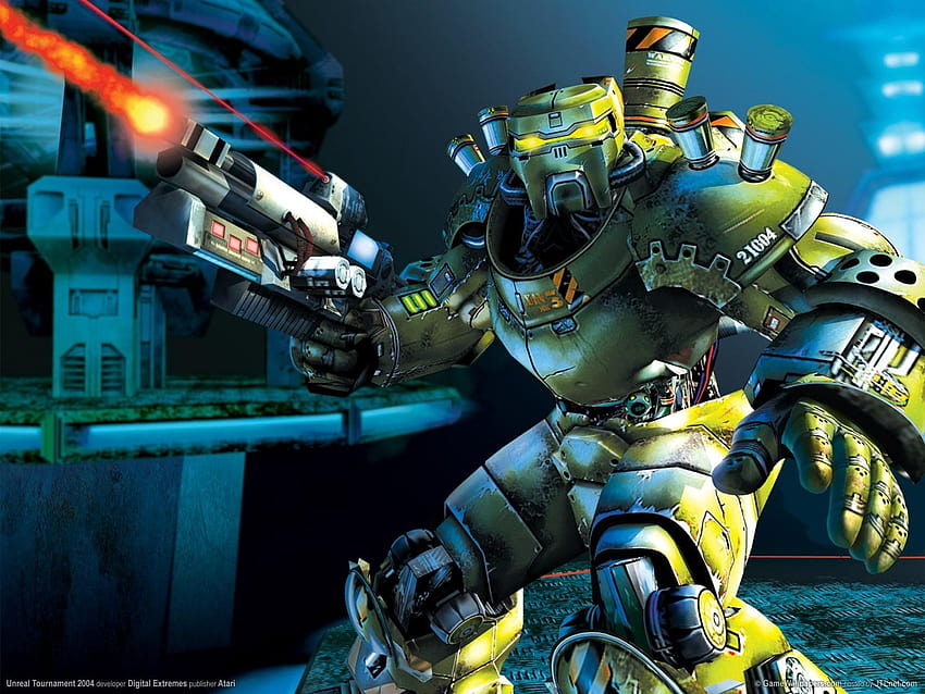 Yellow and green robot graphic art, Unreal Tournament 2004, Unreal HD wallpaper