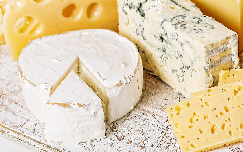 verschiedene Käsekonzerte, Brie-Käse, Käse, Blauschimmelkäse, Milchprodukte, Milchprodukte mit einer Auflösung von 3840x2400. Hochwertige HD-Hintergrundbild